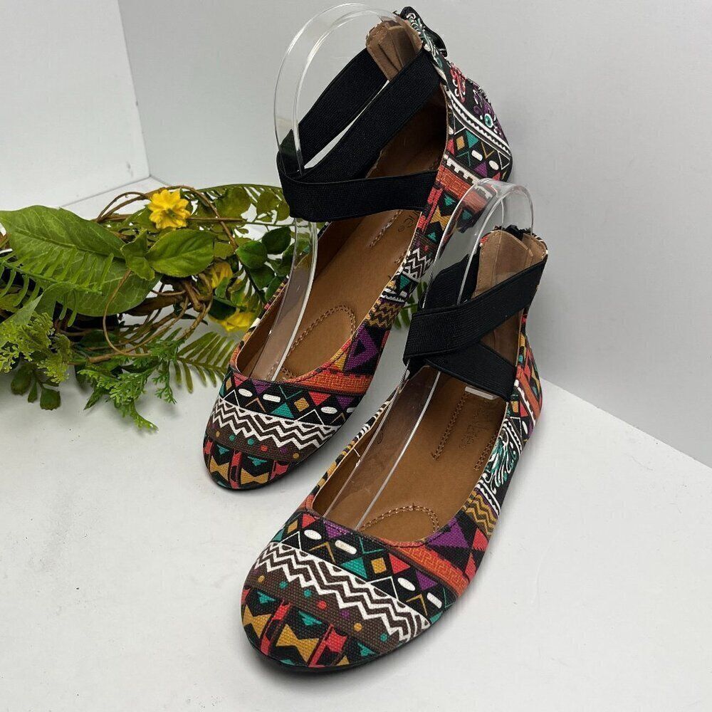 Bella Marie Dana-20B‎ Ballet Flats Shoes Sandals Black Multi Size 6 Zip